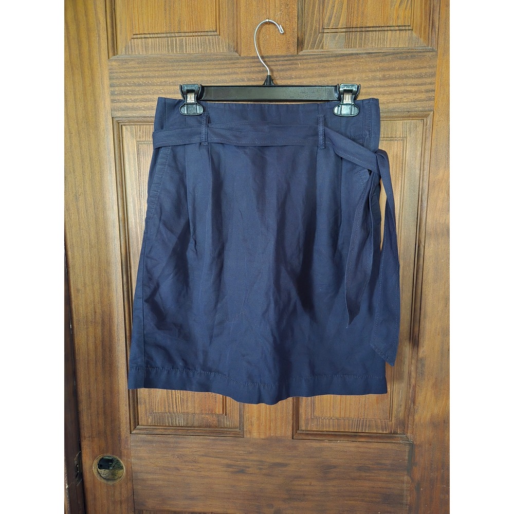 Ann Taylor LOFT Navy Blue Cotton Linen Tie Waist Mini Skirt Size 4 Pleated Front